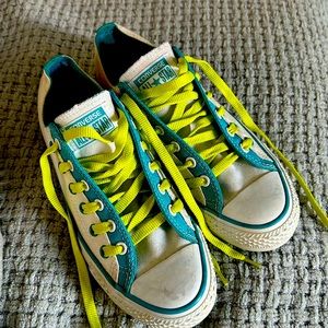 Rare Converse All Stars in real with lime shoelaces and double eye laces